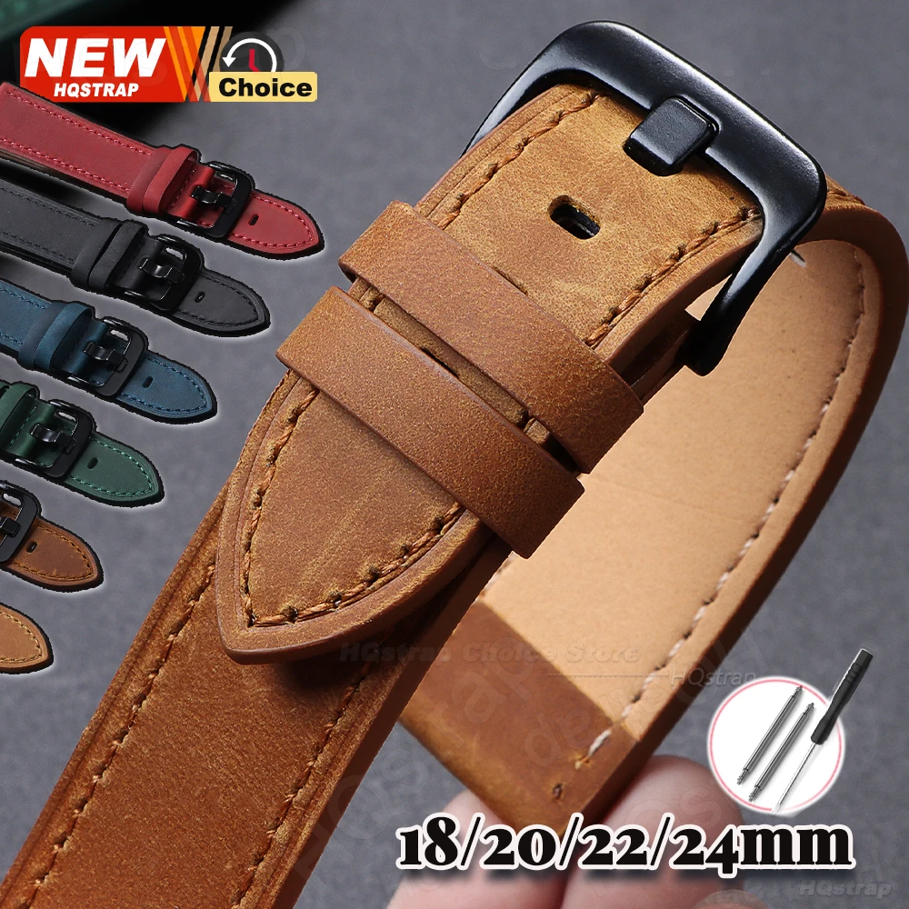 New 18mm 20mm 22mm 24mm Genuine Band Leather Watchbands Universal Replacement Strap Smartwatch WatchStrap Women Men Bracelet
