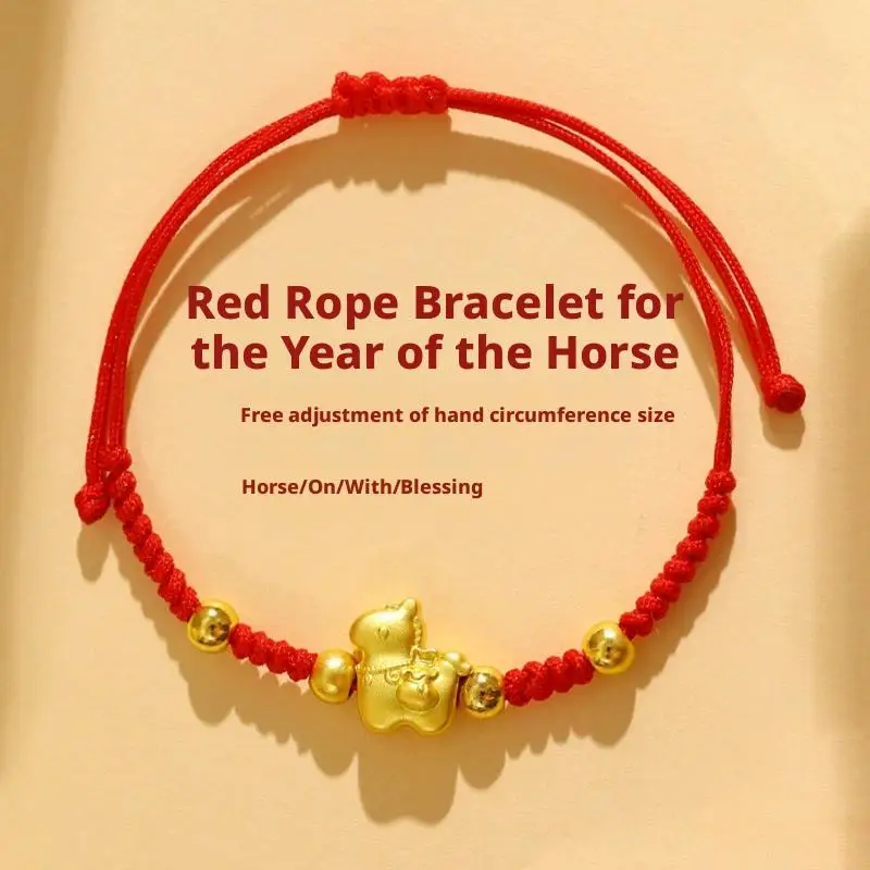 Pulsera de cuerda roja de caballo de la suerte trenzada hecha a mano, signo de caballo del zodiaco chino, pulsera trenzada de cuerda de Año Nuevo, regalos para mujeres, hombres y niños