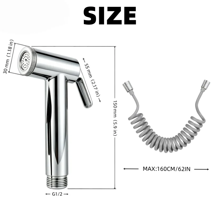 2‑Pc Black/Silver Bidet Spray Gun & Spring Hose Wall‑Mounted Durable Plastic Toilet & Shower Bidet Spray Head