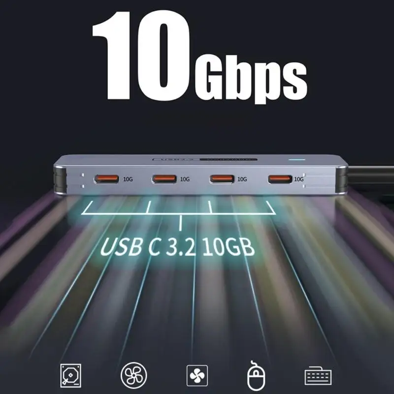 

Y1UB Aluminum USB C Hubs 10Gbps File Transfer 4 Port Splitter For External Storage Keyboards Mouse Computer Accessories
