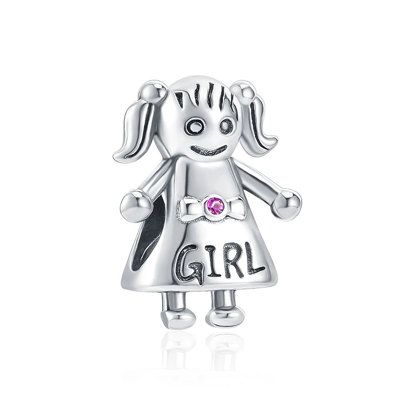 925 Silver Plated  Charms Family Heart Boy CZ Little Girl Beads Fit Original Pandora Bracelet DIY Jewelry For Women 2023