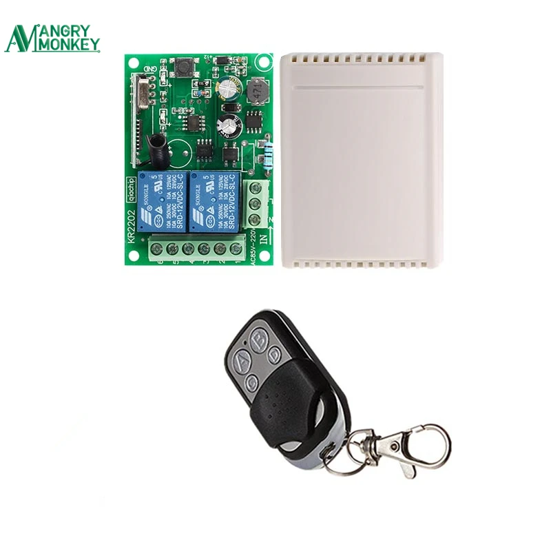 433Mhz Universal Wireless Remote Control Switch AC 85V 250V  2 Channel Receiver Switch  and  RF 433 Mhz  4 Keys Remote Control