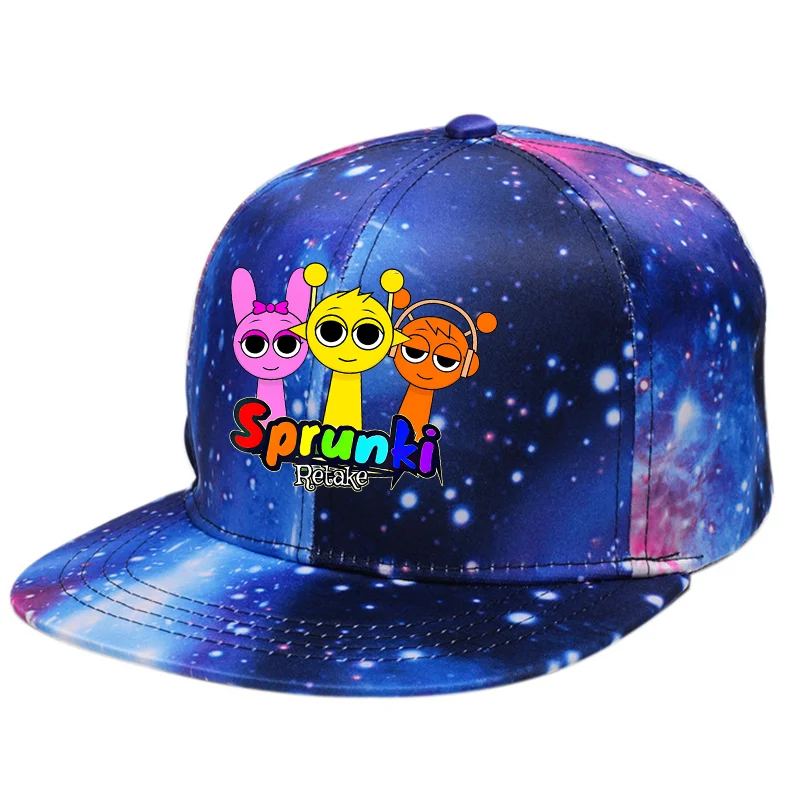 Street Fashion Game - หมวกเบสบอล Sprunkis แฟชั่นลายท้องฟ้าเต็มไปด้วยดวงดาว การ์ตูนอนิเมะ ลายตัวละครเกม หมวกสตรีทแดนซ์