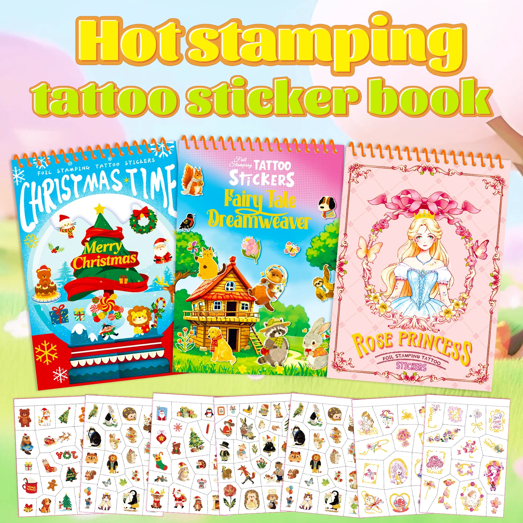 

6 sheets Gold Foil Kids Temporary Tattoo Book, Rose Fairy Tale Cartoon Series Festival Tattoo Stickers for Children Party