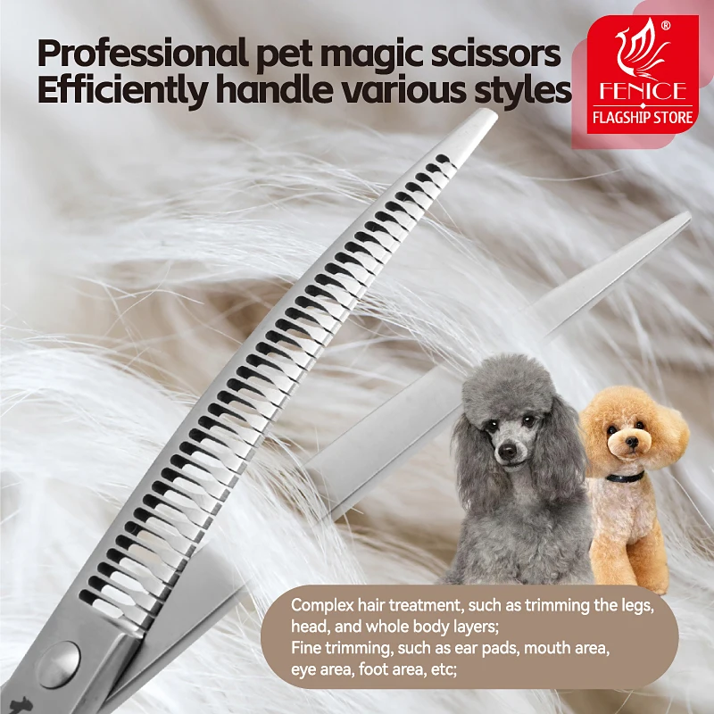 Fenice 7 Zoll Pet Grooming Magic Scissors Trimmen und Friseur Hunde Schönheit gebogene Chunker Schere JP440C Stahl 70 % Rate