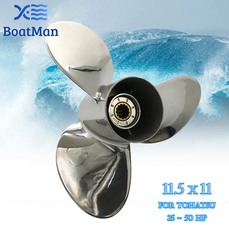 Boatman Boat Propeller 11.5x11 Match with Tohatsu Outboard Engines MD40B2 MD50B2 3 Blades Stainless Steel 13 Spline Tooth RH