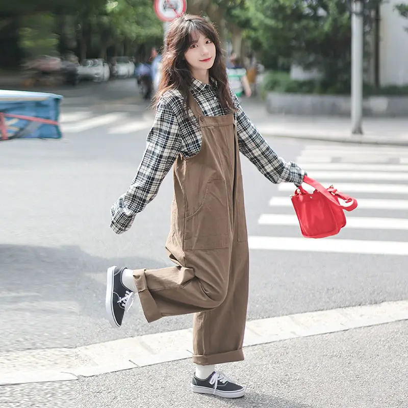 Jumpsuits Dames Mooi Vrije tijd Chic Retro Japanse stijl Wijde pijpen Los Combinaison Femme Streetwear Studenten Trendy Ins Zacht