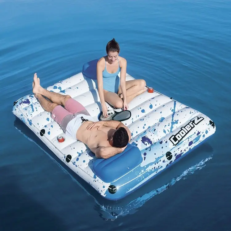 Custom double square floating island lounger water floating mat full   bed floating boat swimming pool toy