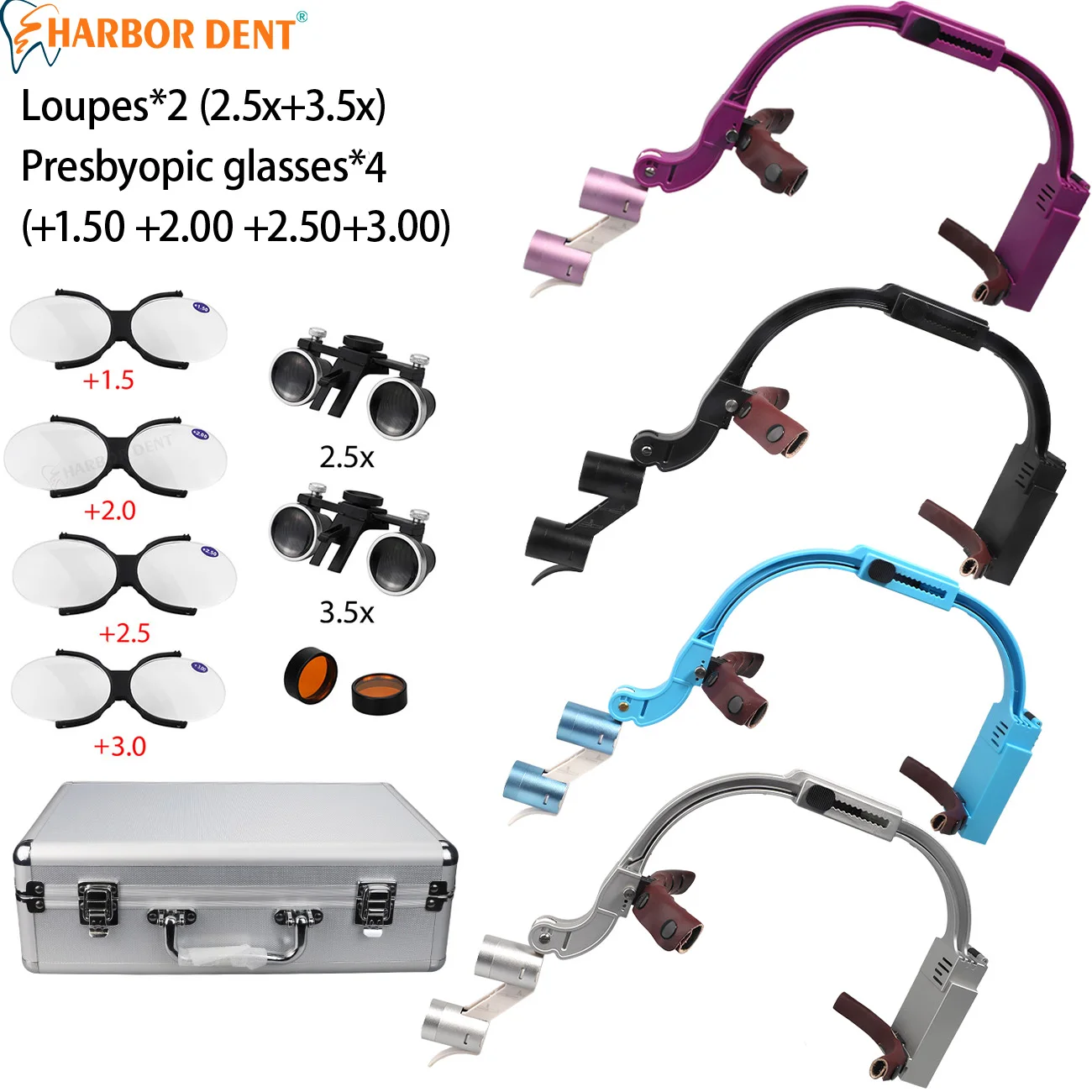 

Dental Binocular Loupes With 2.5X 3.5X Magnifier 5W LED Head Light Lamp Dentistry Laboratory Equipment 4 Presbyopic Glasses