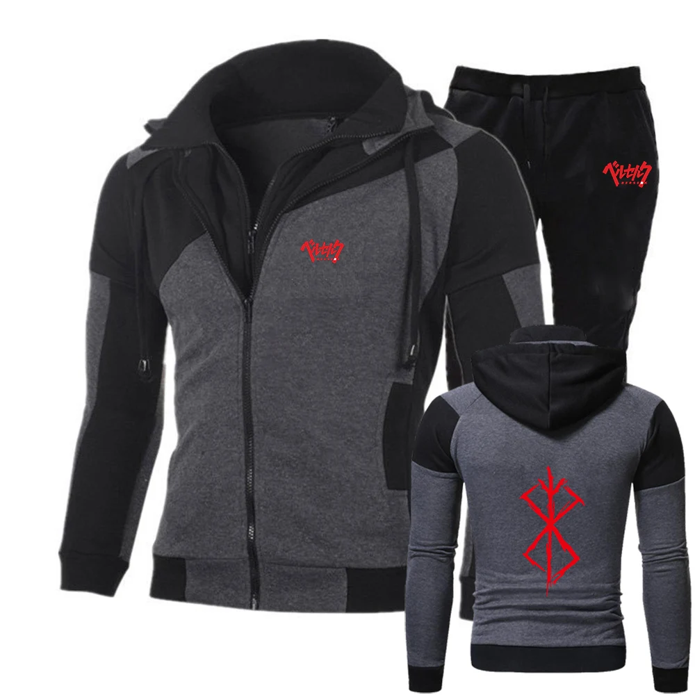 

2025 Spring Autumn Japan Anime Print Popular Diagonal Zipper Sports Sets Men's New Hoodies+Leisure Sweatpants Suit