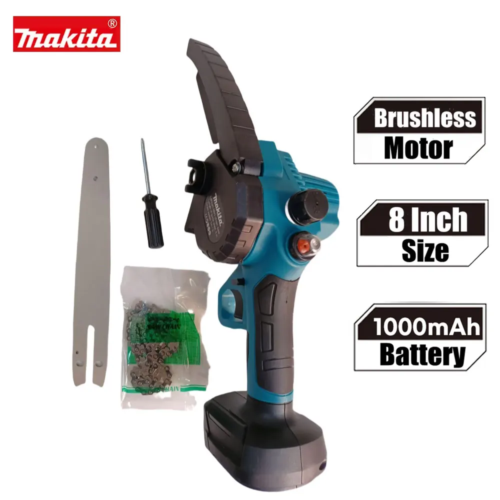 

Makita 8 Inch Electric Saw Brushless Chainsaw Tree Wood Cutter Garden Pruning Wood Wireless Chargable Chain Saw For 18V Battery