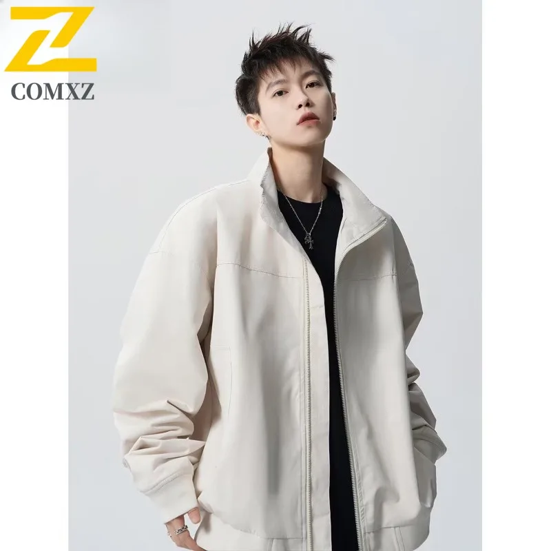 

COMXZ Luxurious Men Jacket Casual Stand Collar American Style Windproof Coat Hiking Lightweight Autumn Motorcycle Jackets