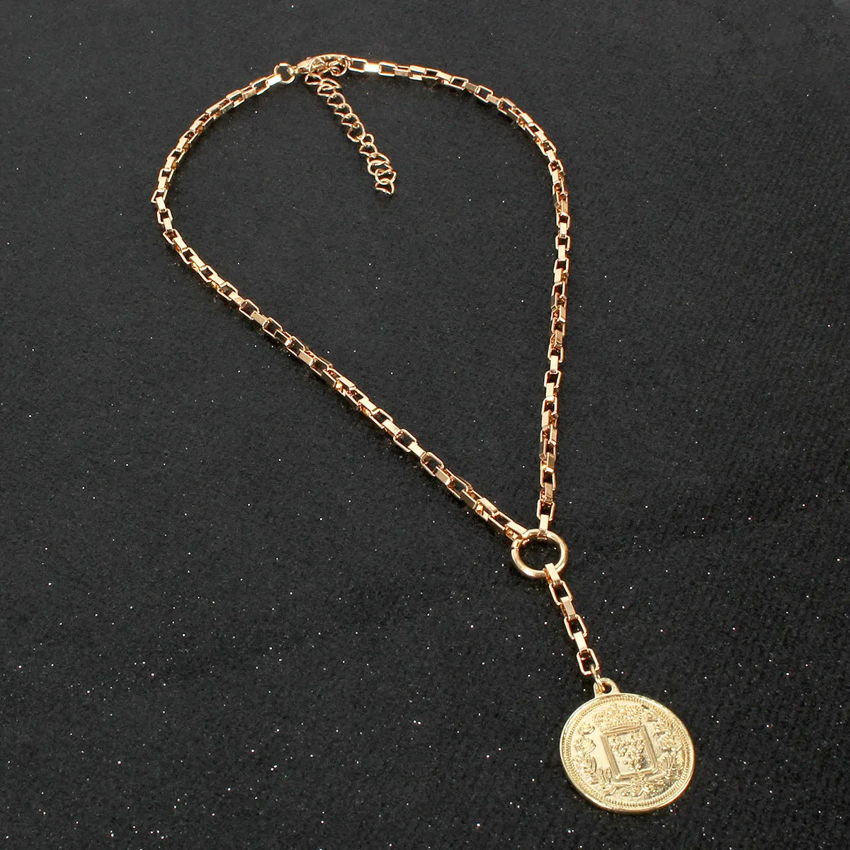 Popular jewelry, European and American cross-border new products, personalized metal portrait coin pendant necklace female 13220
