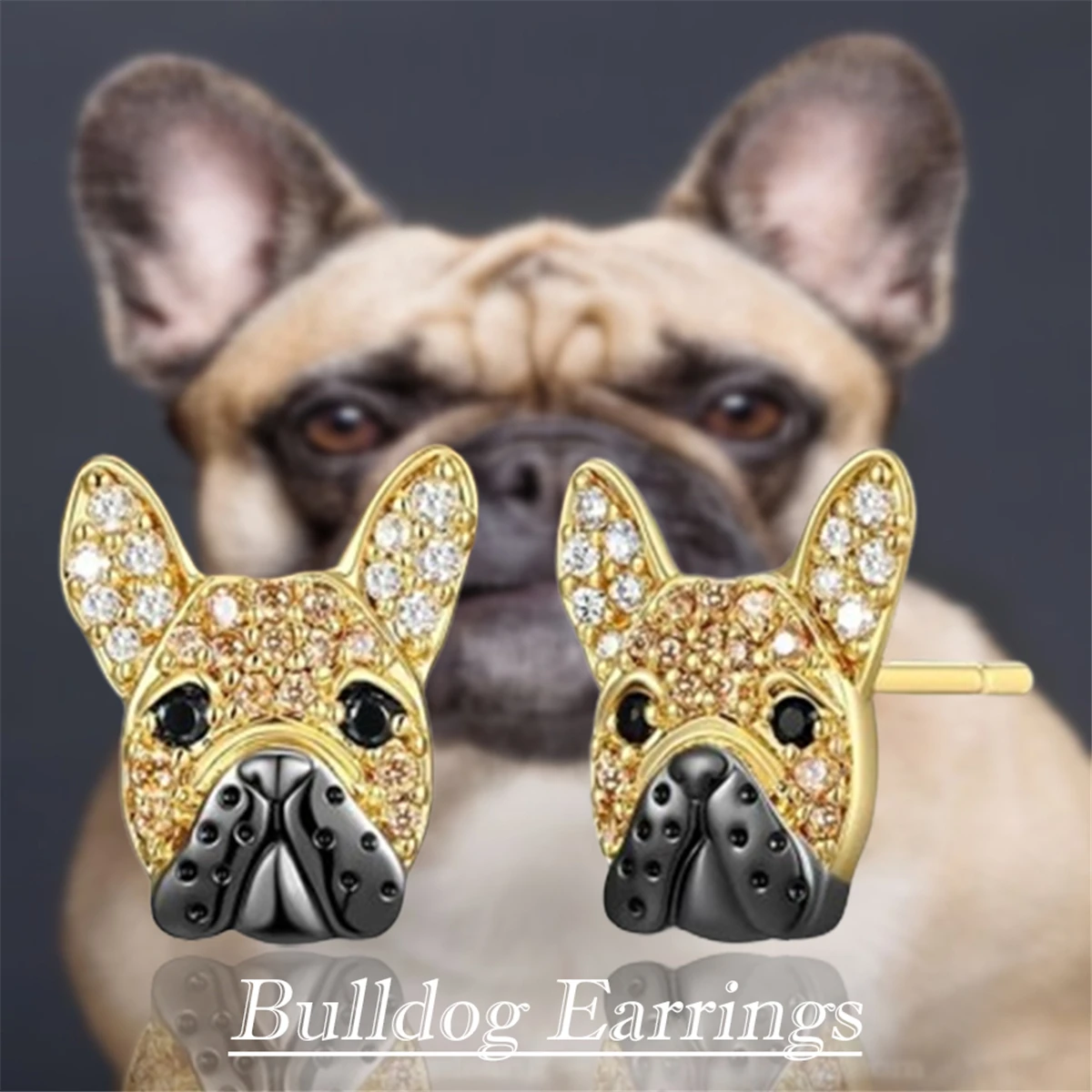 Creative Cute Golden French Bulldog Stud Earrings for Women Exquisite Pet Puppy Earrings Jewelry Holiday Gifts for Dog Lovers