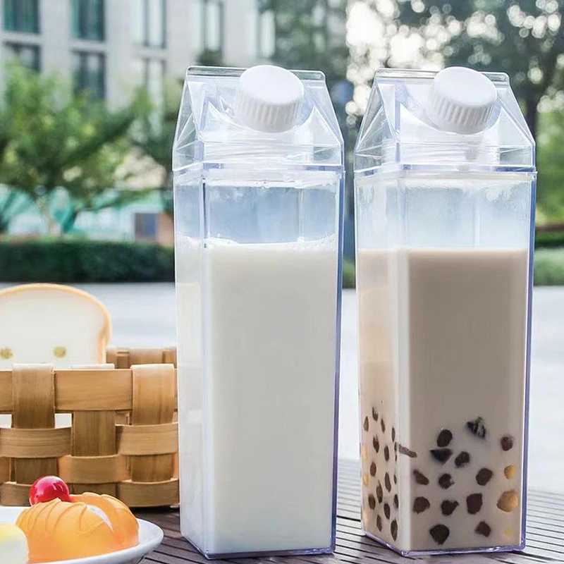 500/1000ML Milk Carton Water Bottle Square Milk Coffee Juice Tea Cup Transparent Milk Storage For Outdoor Sports Camping Gym