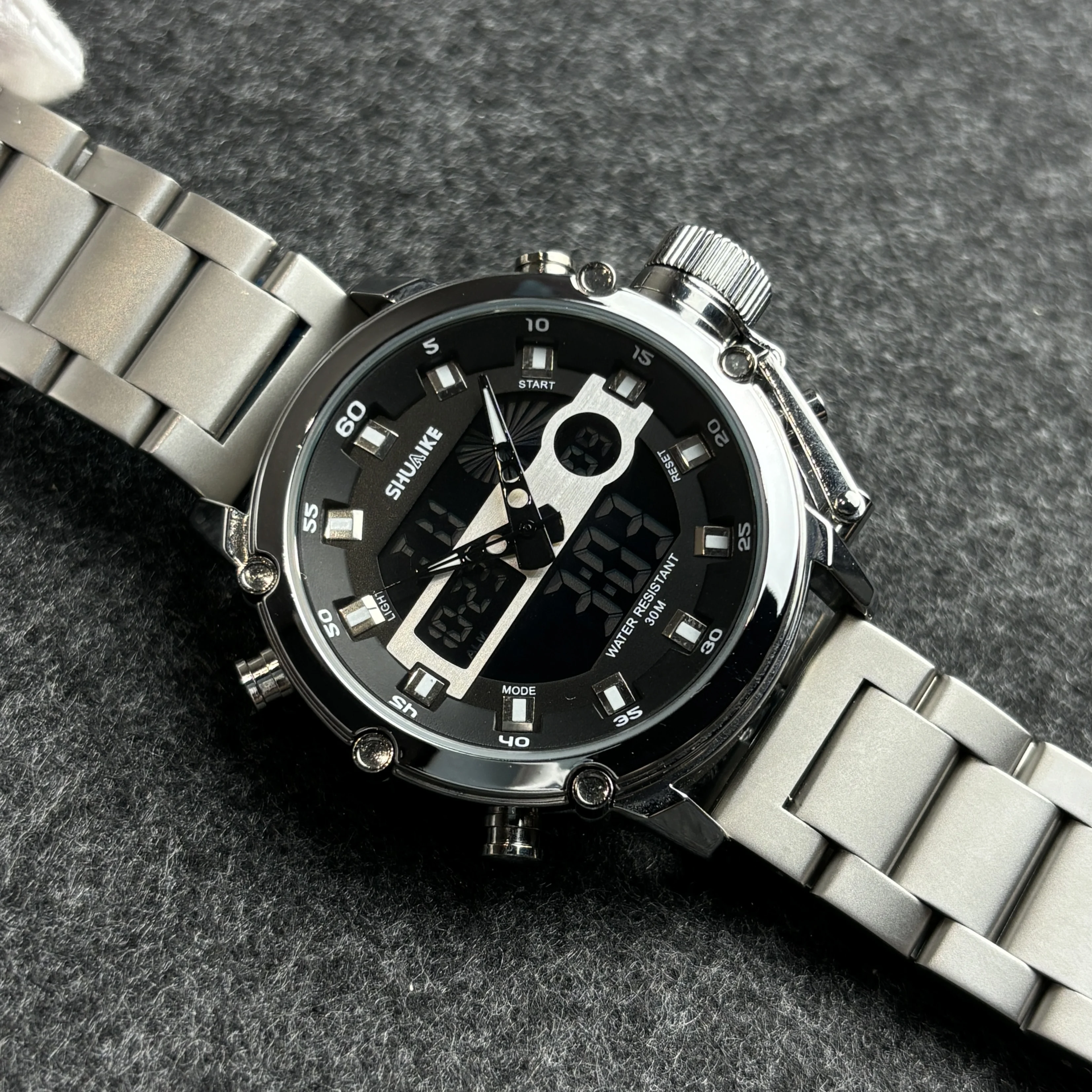 

Men's Military Watch Multifunctional Waterproof Watch LED Stainless Steel Watch Dual Display Quartz Digital Watch Big Dial