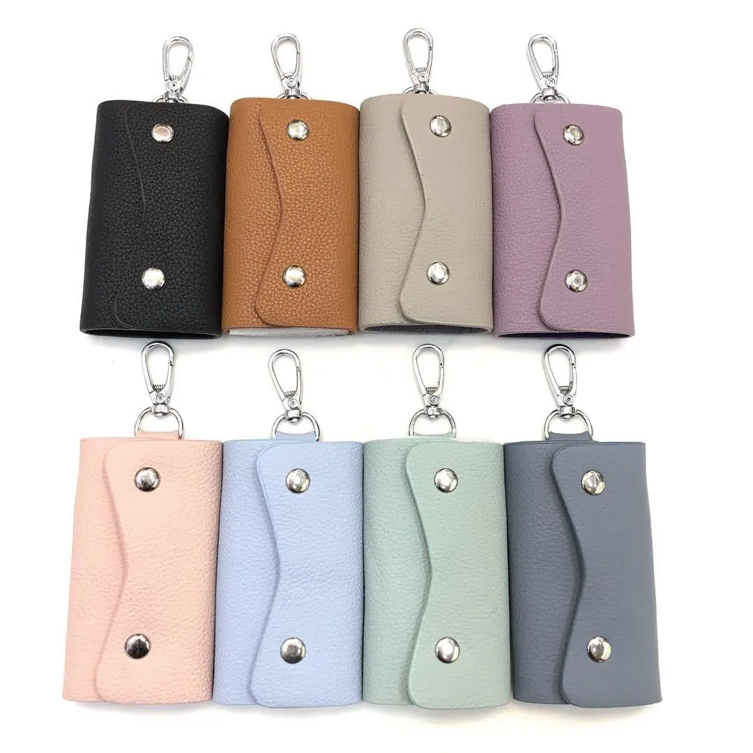 Bilfold Leather Key Bag Household Keychain Wallet with 6 Hooks Portable Waist Hanging Button Car Key Holder Organizer Pouch