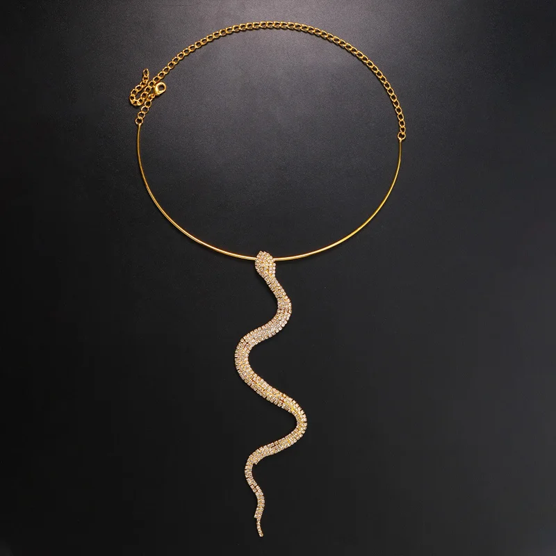 Stonefans Fashion Rhinestone Snake Collar Necklace Jewelry for Women High Quality Snake Pendant Wave Necklace Choker Accessories