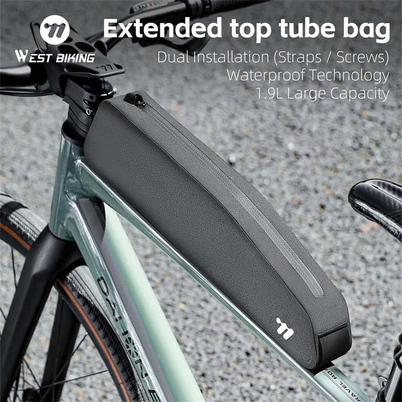 

WEST BIKING Bicycle Extra-Long Top Tube Frame Bag Waterproof Paint-Safe Screw & Strap Fixing Bikepacking For Gravel Road Bike