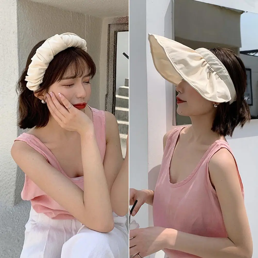 Foldable Wide Large Brim Sun Hat Beach Hats For Women Foldable  Sun Hat Beach Hat Empty Top Visors Cap Hair Accessories