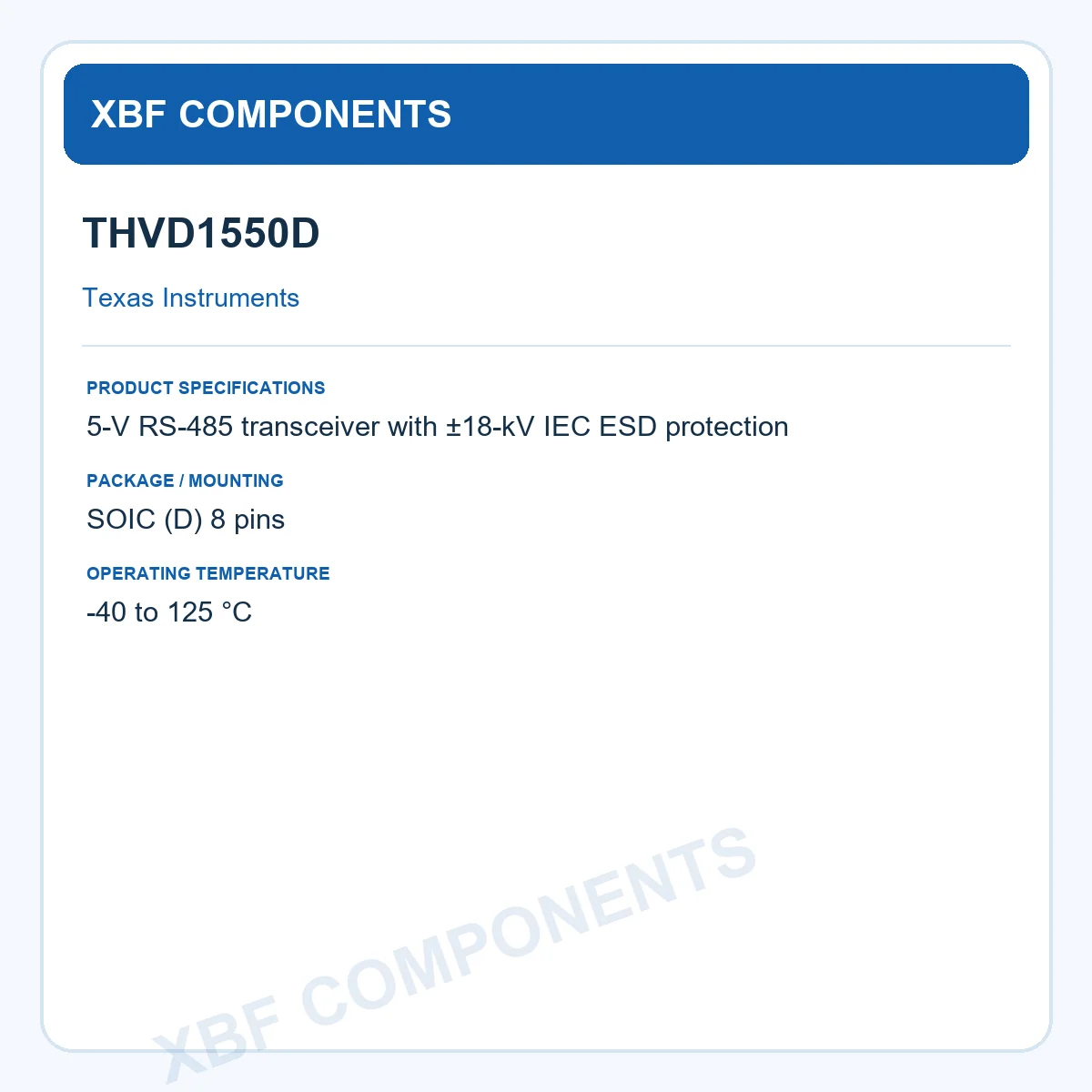 THVD1550D Texas Instruments RS485 Transceiver IC 5-V SOIC (D) 8 pins
