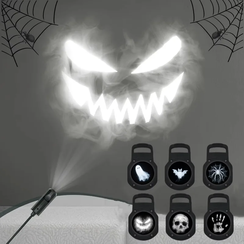 Halloween Indoor Decoration LED Projector Lamp USB Powered Ghost Skull Switchable Pattern Night Light for Wall & Ceiling