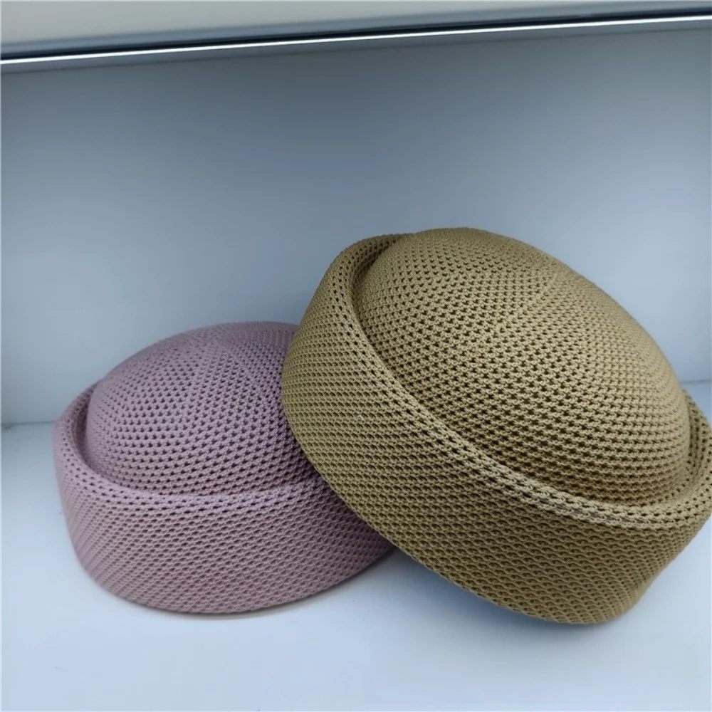 Fashion Elegant Style Mesh Breathable Beret Stiff Brim Casual Hard Melon Peel Hat Lightweight Knitting Sun Hat for Women