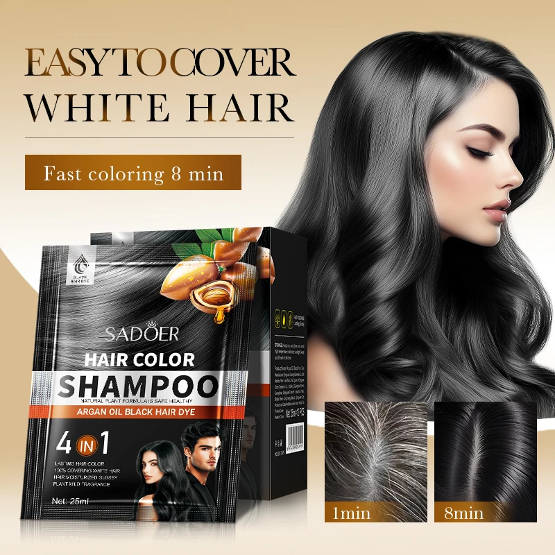 10 قطع SADOER 4 في 1 شامبو صبغ الشعر التلوين الفوري لون بني طبيعي أسود للرجال والنساء منتجات تلوين الشعر