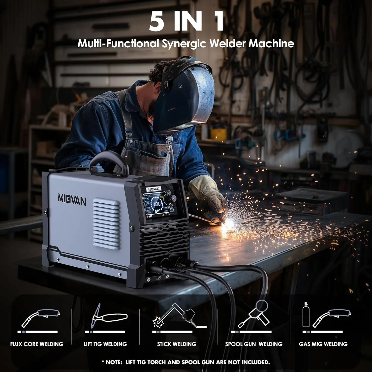 ^For 180A MIG Welder Machine, 110V/220V Dual Voltage Gas/Gasless Flux Core/Lift TIG/Stick/Spool Gun 5-in-1 Synergic Welding