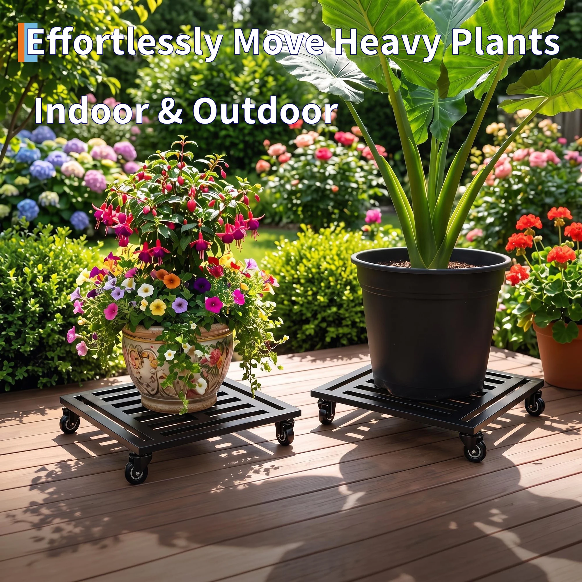 2 Pack 20 Inch Plant Caddy With Wheels, 450LB Heavy Duty Metal Plant Dolly, 360° Rolling Stand With Locking Casters, For Large Pots