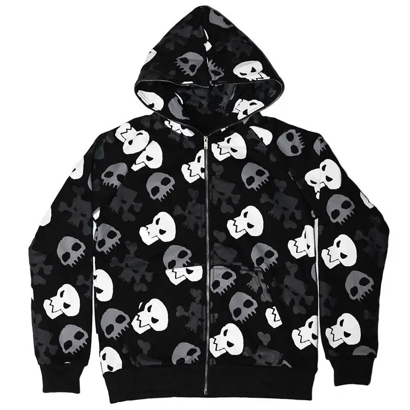 2023 Y2k Aesthetic Skull Print Kawaii Zip-up Hoodies Harajuku Grunge Vintage Jacket Japanese Style Punk Sweatshirt Streetwear