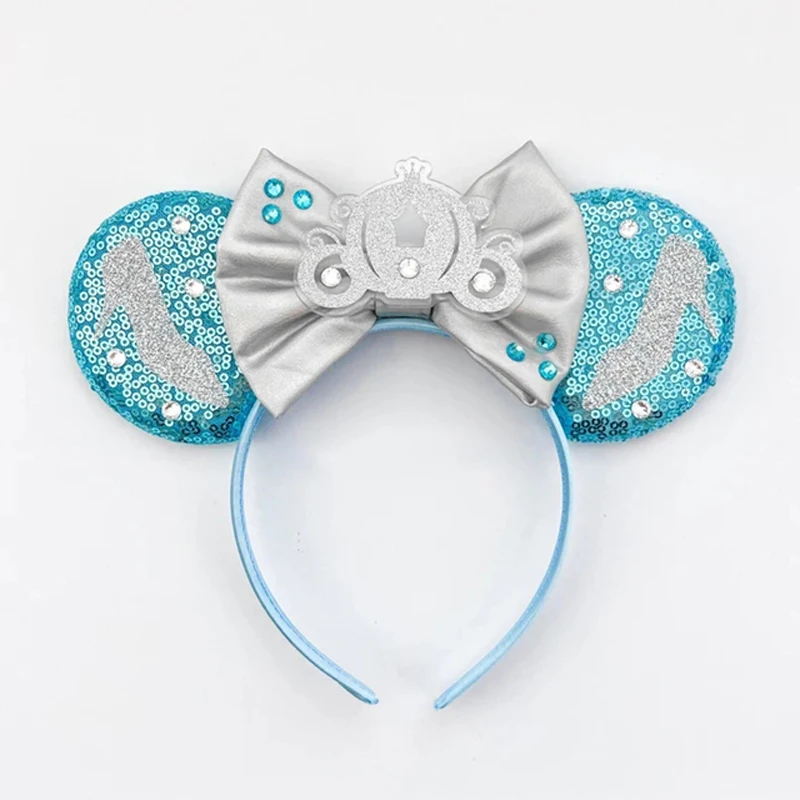 Accesorios para el cabello de Frozen para mujer, diadema con orejas de Mickey Mouse, princesa Elsa, Anna, copo de nieve, corona, lazo, lentejuelas,