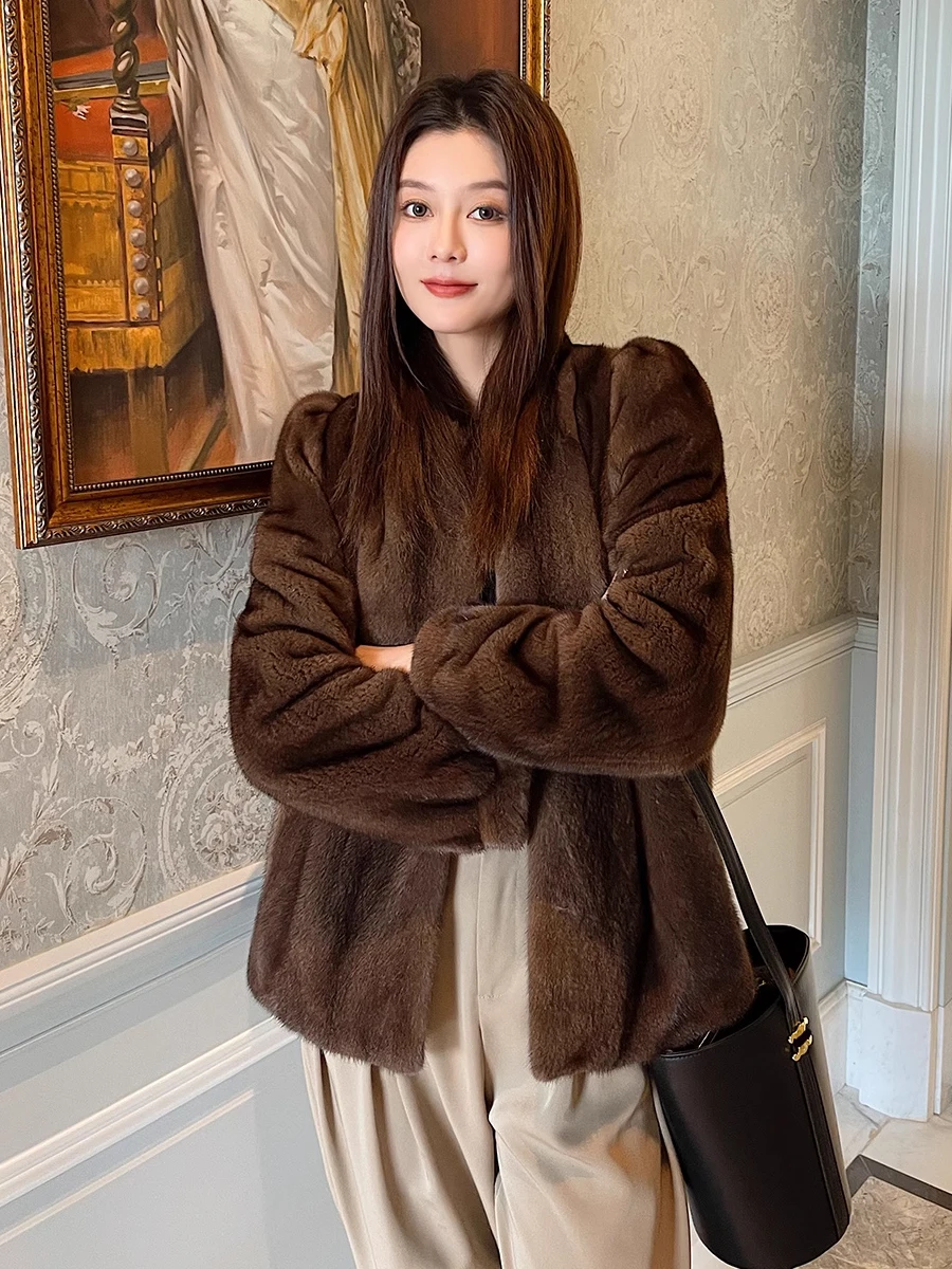 HDHOHR 2024 New Real Mink Fur Coat Women Fashion High Grade Whole Fur Women Coat Winter Thick Warm  Real Mink fur Jackets Femal