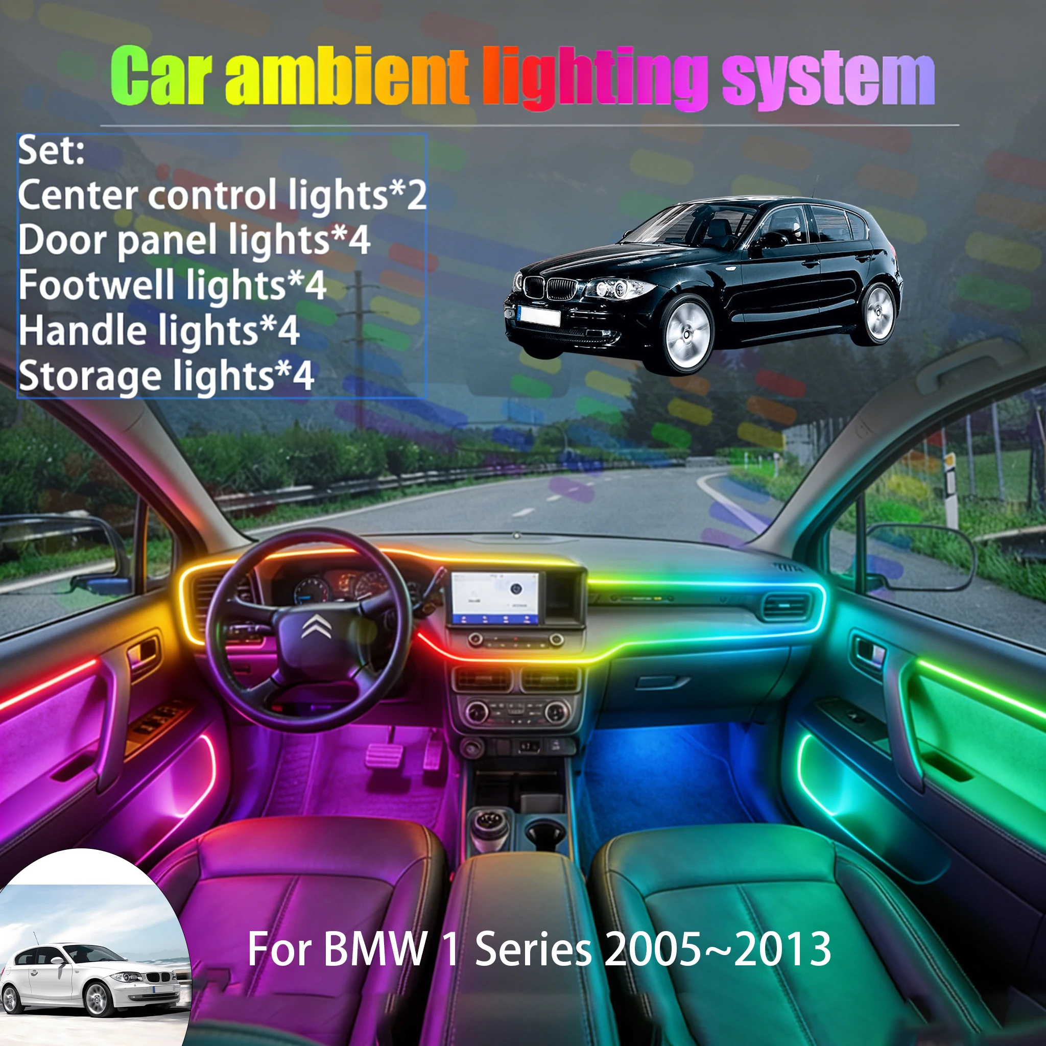 

Для BMW 1 серии 2005~2013 MK1 2/18 в 1: Комплект светодиодной подсветки салона и багажника USB RGB, атмосферная подсветка, автозапчасти