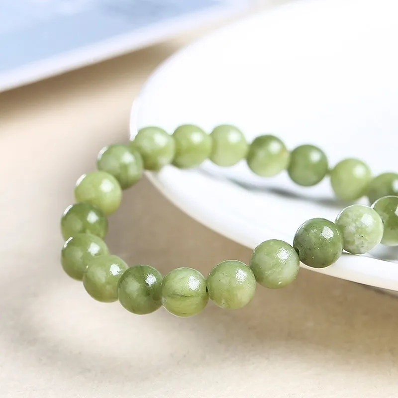 JD Natural Stone Light Green Southern Jade Bead Bracelet Women Fashion Round Beads Handmade Strand Yoga Energy Wrist Bangles