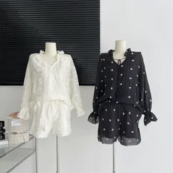 Vintage Polka Dot Chic Design Shorts Suit Cute Women's New 2023 Autumn Shorts And Shirt Top 2-piece Set