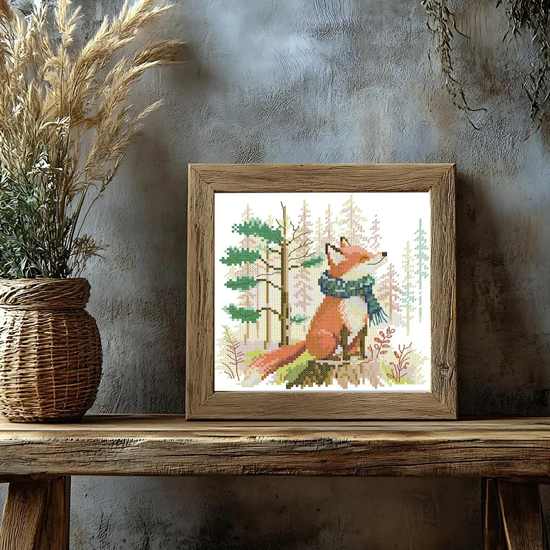 

Soulgift Stamped Pre-Printed Cross Stitch Kits, 9CT/11CT/14CT/16CT DMC Threads, Easy to Follow - The Fox in the Scarf