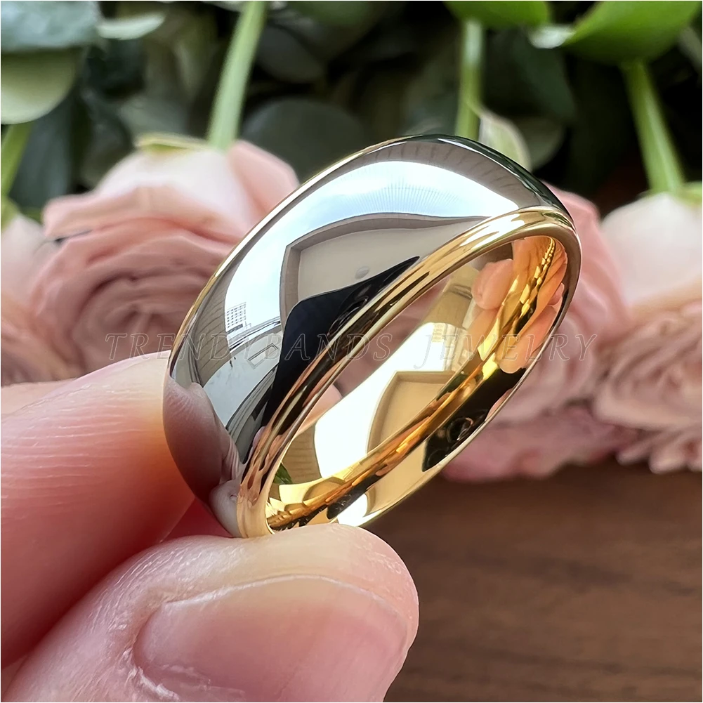 6mm 8mm Men's Women's Tungsten Wedding Band Engagement Rings Stepped Edges Domed Polished Shiny Comfort Fit