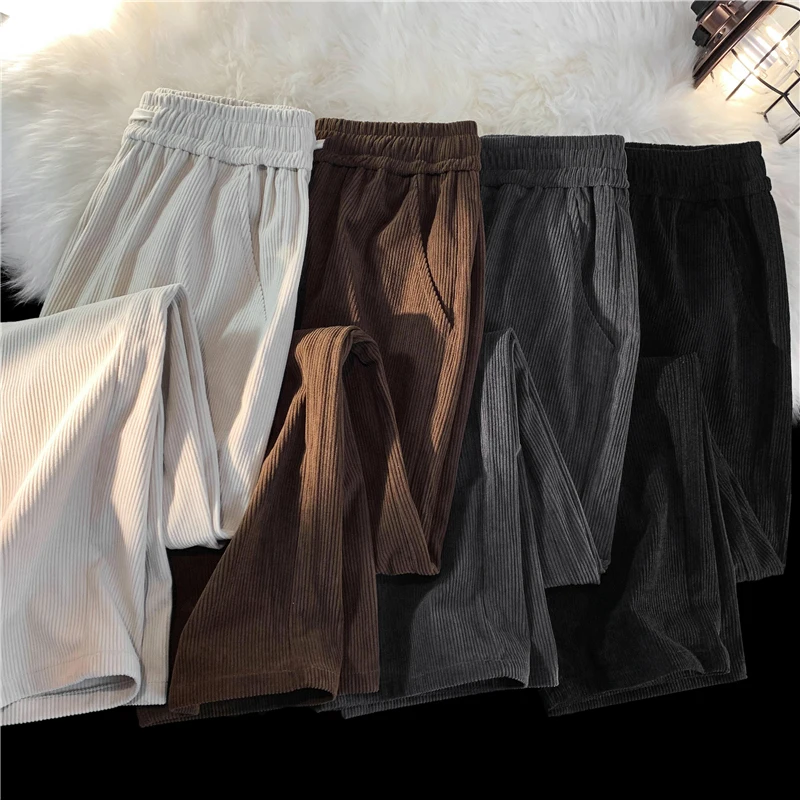 Pantalon en velours côtelé à taille élastique pour hommes, pantalon de sport baggy de rue, noir et gris, mode de style coréen, marque FJBrand