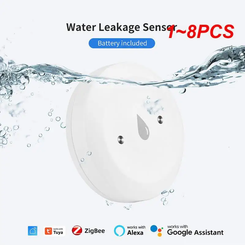 Sensor Air Tuya, 1 ~ 8 buah Sensor air Tuya aplikasi cerdas pemantau kebocoran air Sensor celup banjir bekerja dengan keran otomatis