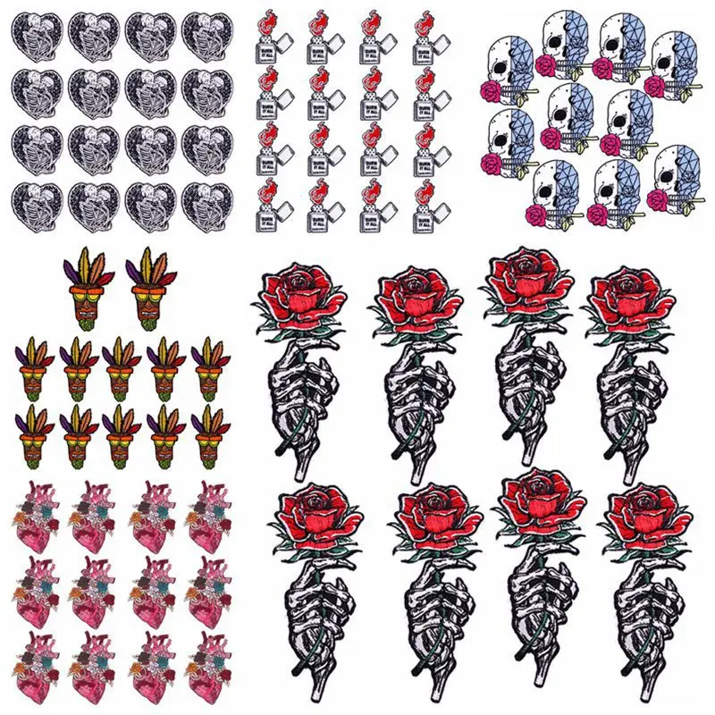 10 teile/lose Rose und Skelett Hände Applique Punk gestickte Patches für Kleidung Aufkleber DIY Eisen auf Patches auf Kleidung Abzeichen