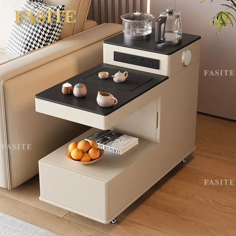 For Small Apartment Simple Movable Coffee Table Multi-functional Side Cabinet with Kettle Bluetooth Stereo Sofa Side Table