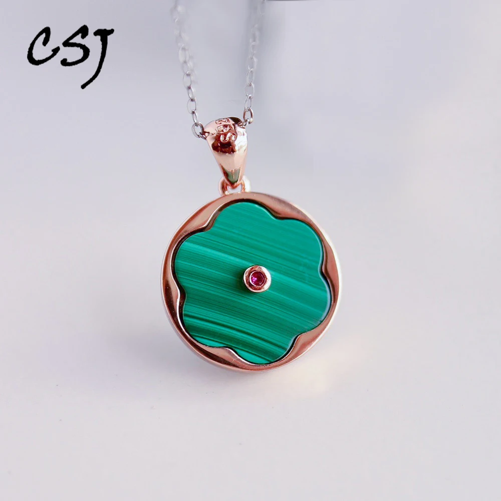 

Genuine Natural Malachite Plum Blossom Pendant 925 Silver Rose Gold Necklace for Women Water Drop Jewelry Gift
