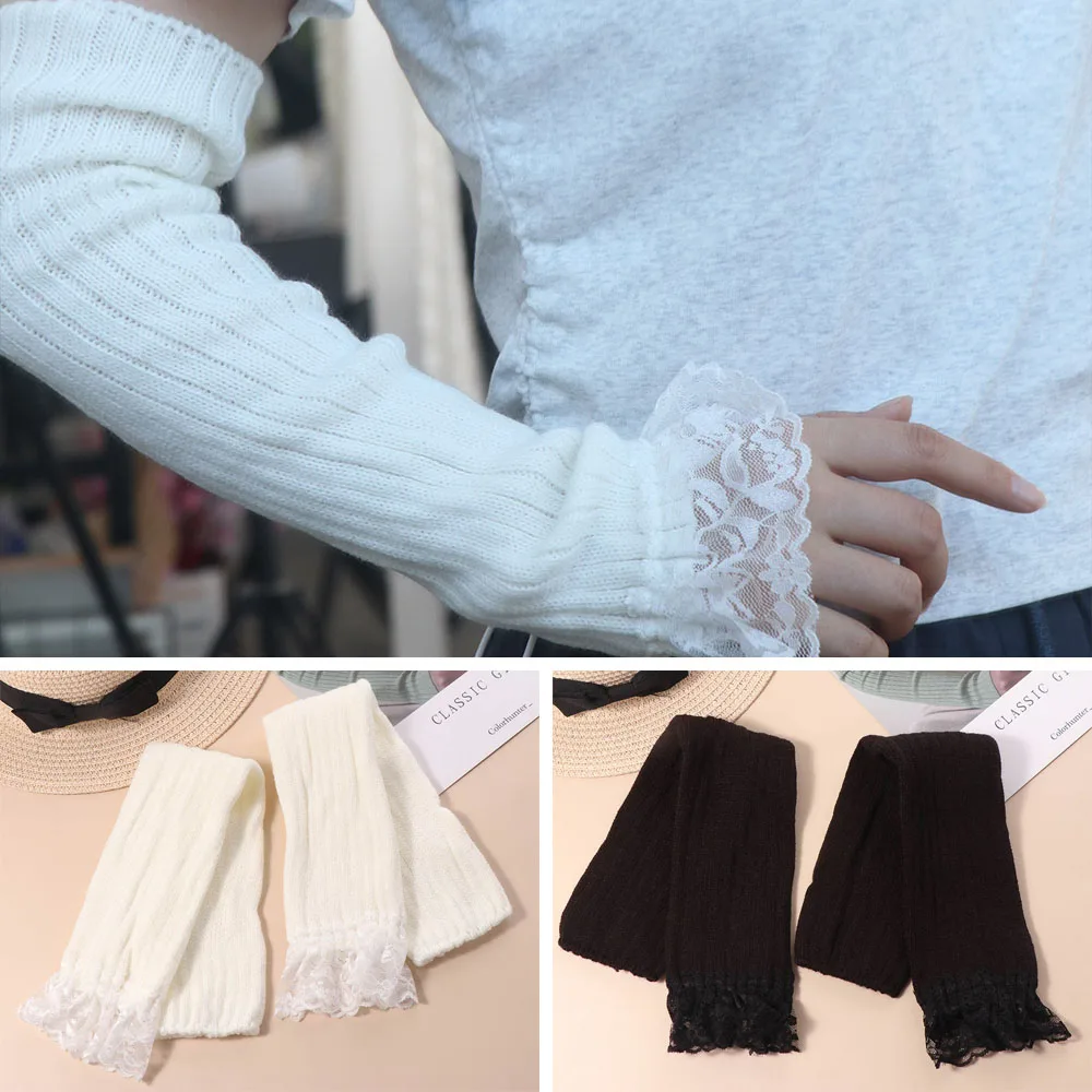 Mode japanischen Stil Y2K Spitze Oversleeve Gothic Harajuku JK Lolita Arm Ärmel Punk süße gestrickte Handschuhe Mädchen
