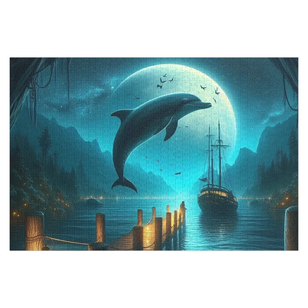 

A dolphin at night Jigsaw Puzzle Baby Wooden Toys For Children Custom With Photo Customized Gifts For Kids Puzzle