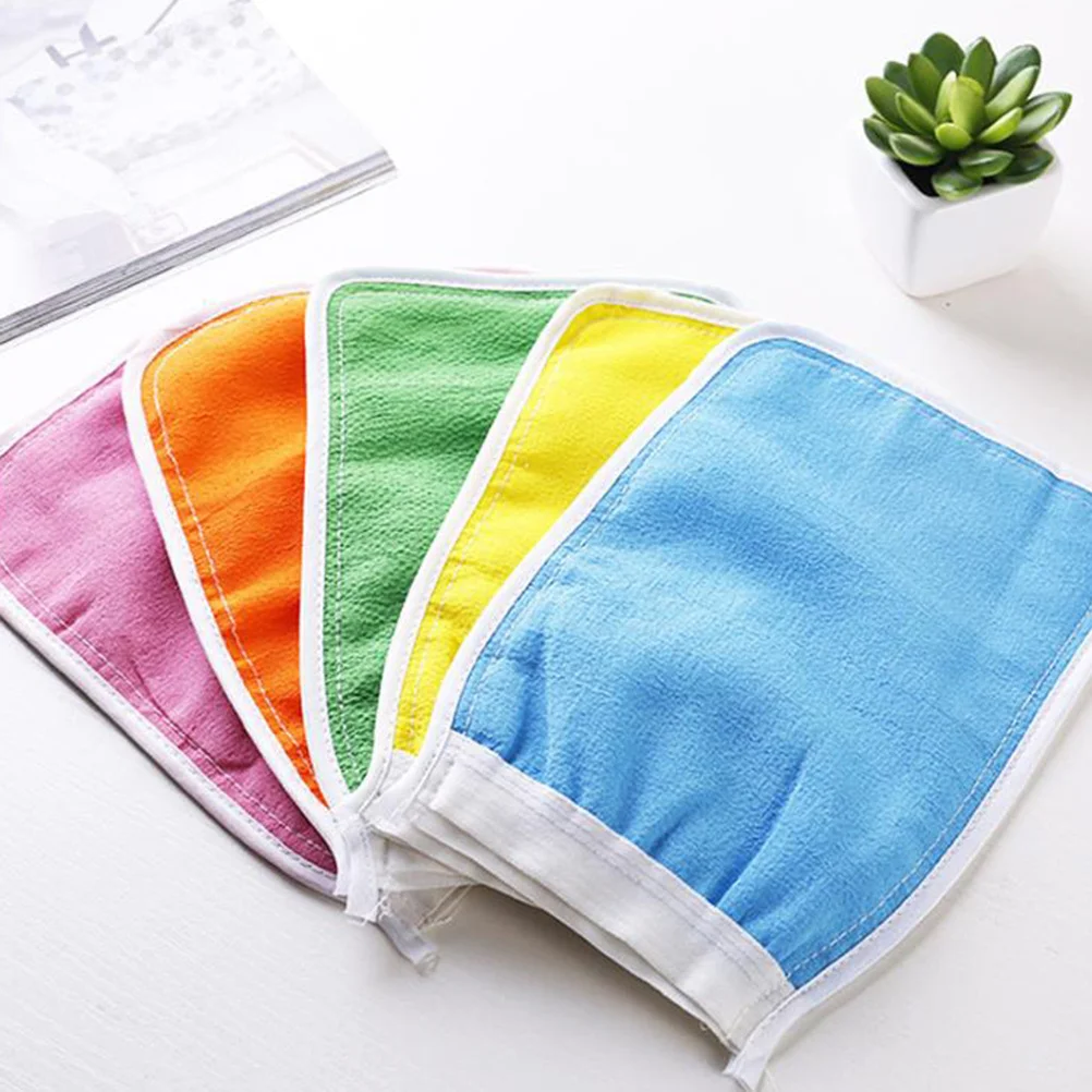 

5Pcs Exfoliating Gloves Durable No Smell No Irritation Deep Rubbing Mitts for Bathing (Mixed Color) Rubbing Gloves