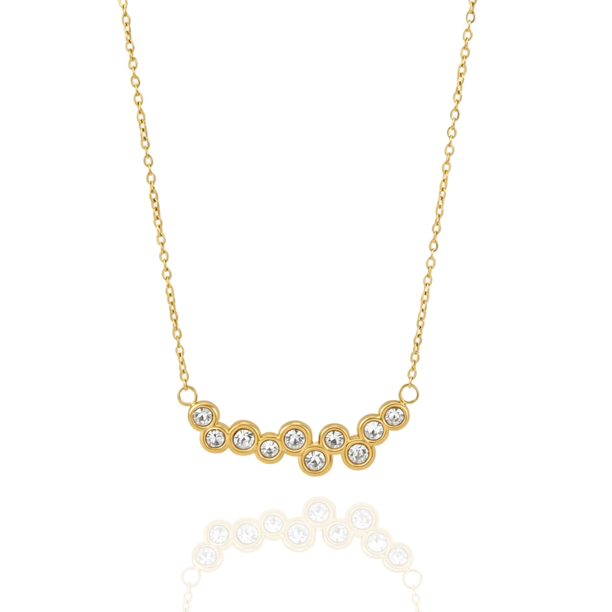 Spark & Co Round Zircon Smile Shape Pendant For Women 18K Gold PVD Plated Stainless Steel Necklace Fashion Jewelry Gift