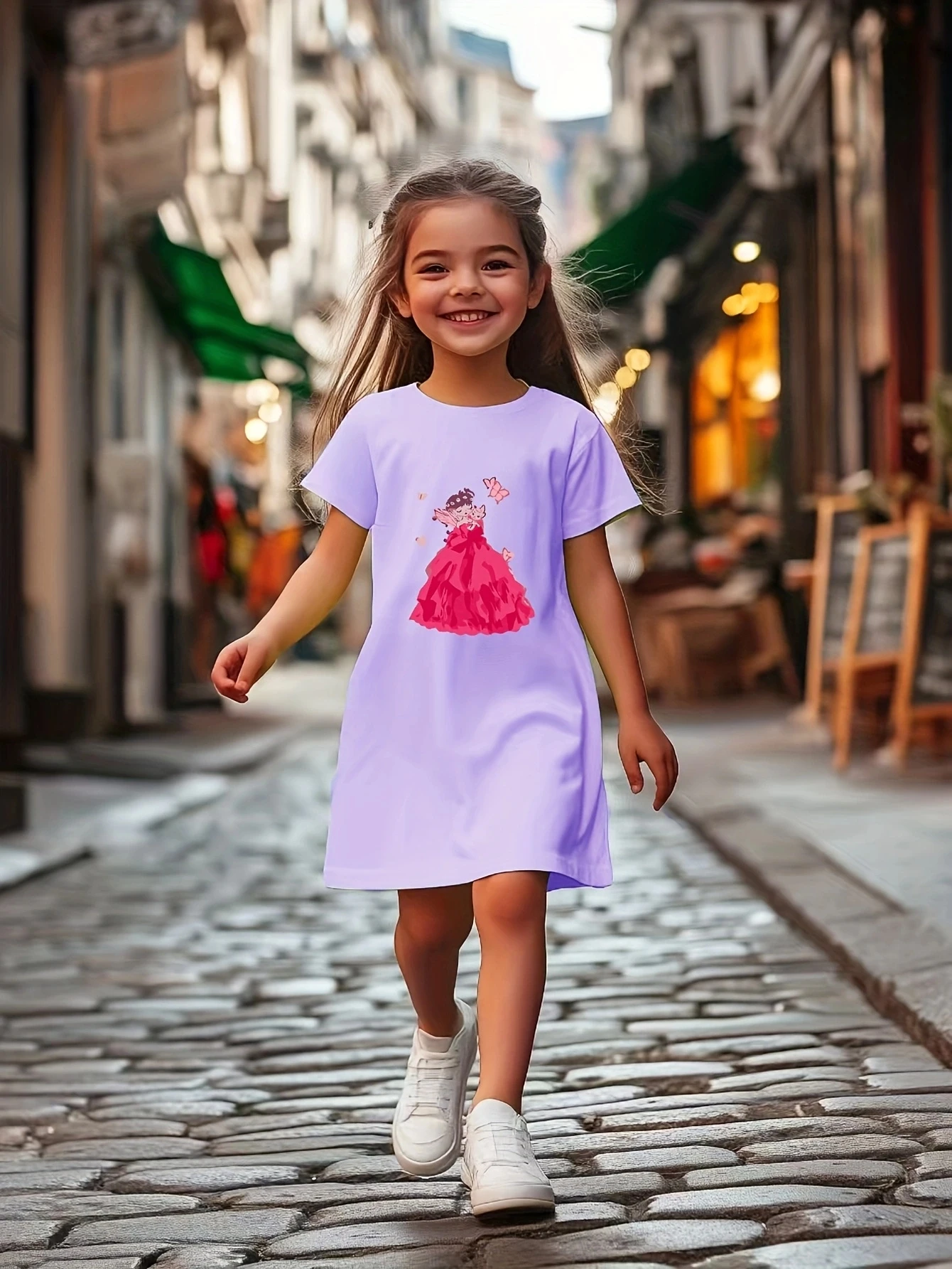 

Cute summer fashion cartoon print girl casual jumpsuit soft, breathable and elastic polyester fiber blend dress