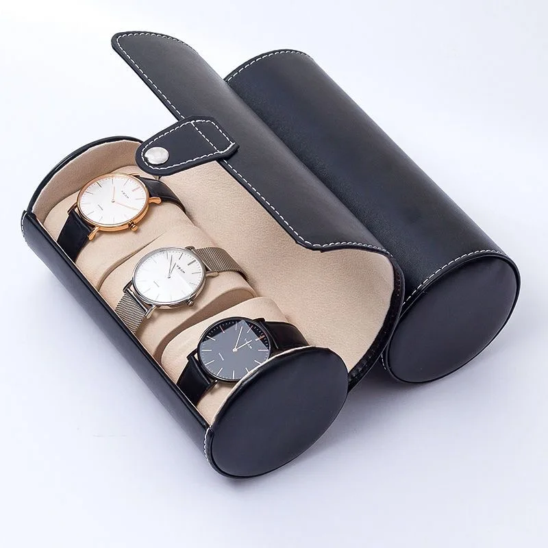 WellZone Light And Handy  Portable 2/3/4 Slots Black/Brown Leather Watch Case  Zipper Watch Box Gift