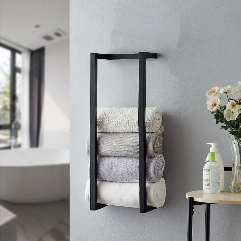 

Stainless Steel Black Wall Hanging Bathroom Towel Rack Bath Towel Storage Rack Hotel Bathroom Towel Roll Paper Rack